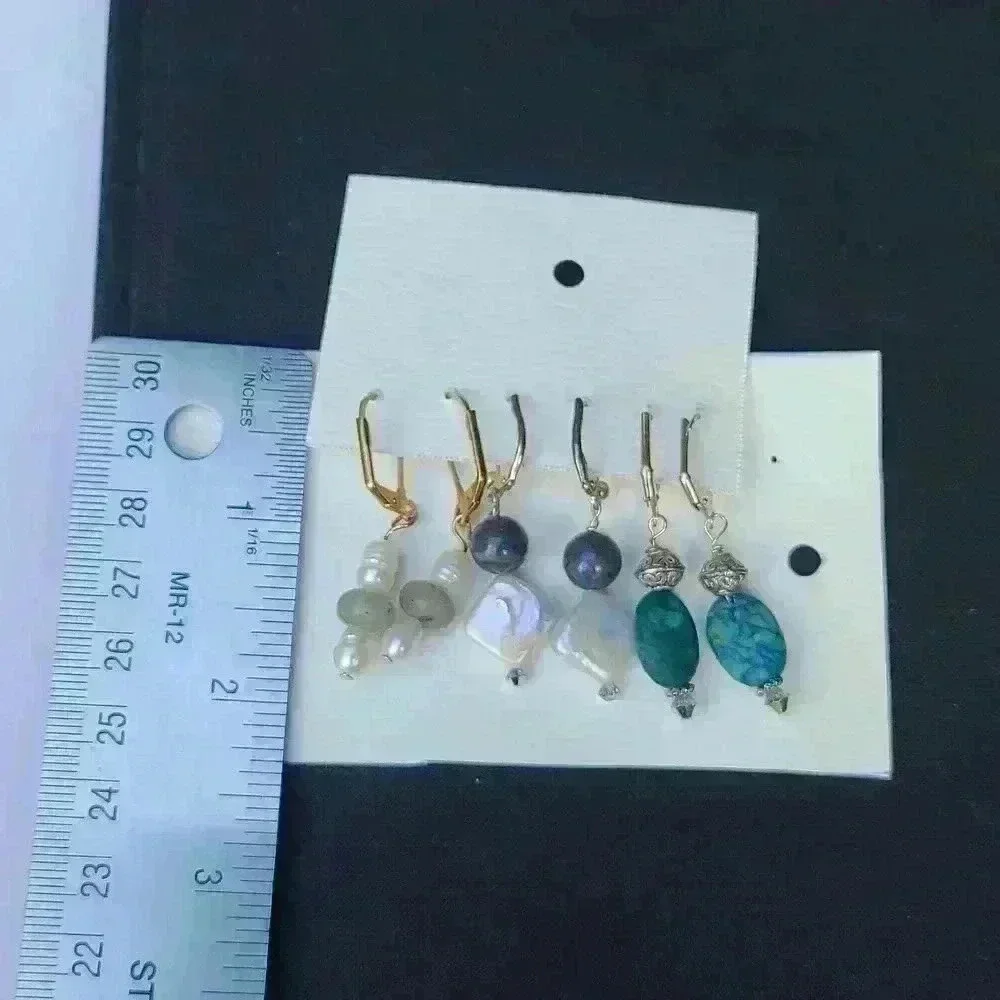 Vintage artisan handcrafted Dangl stones mothers of pearl turquoise earrings lot - Picture 10 of 12